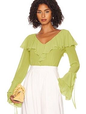 LPA Elaine Flounce Blouse in Lime Green